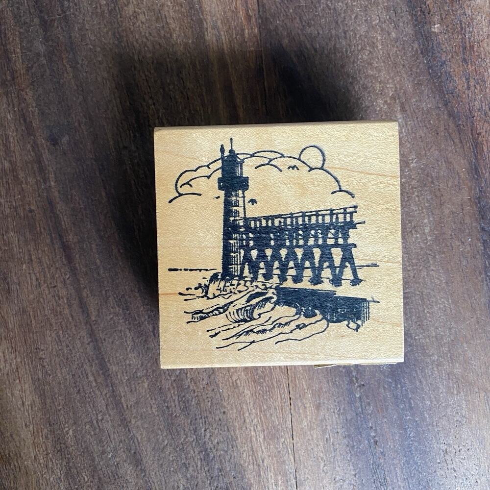 South Haven Michigan Lighthouse Pier Hardware Stampin Wood Rubber Stamp